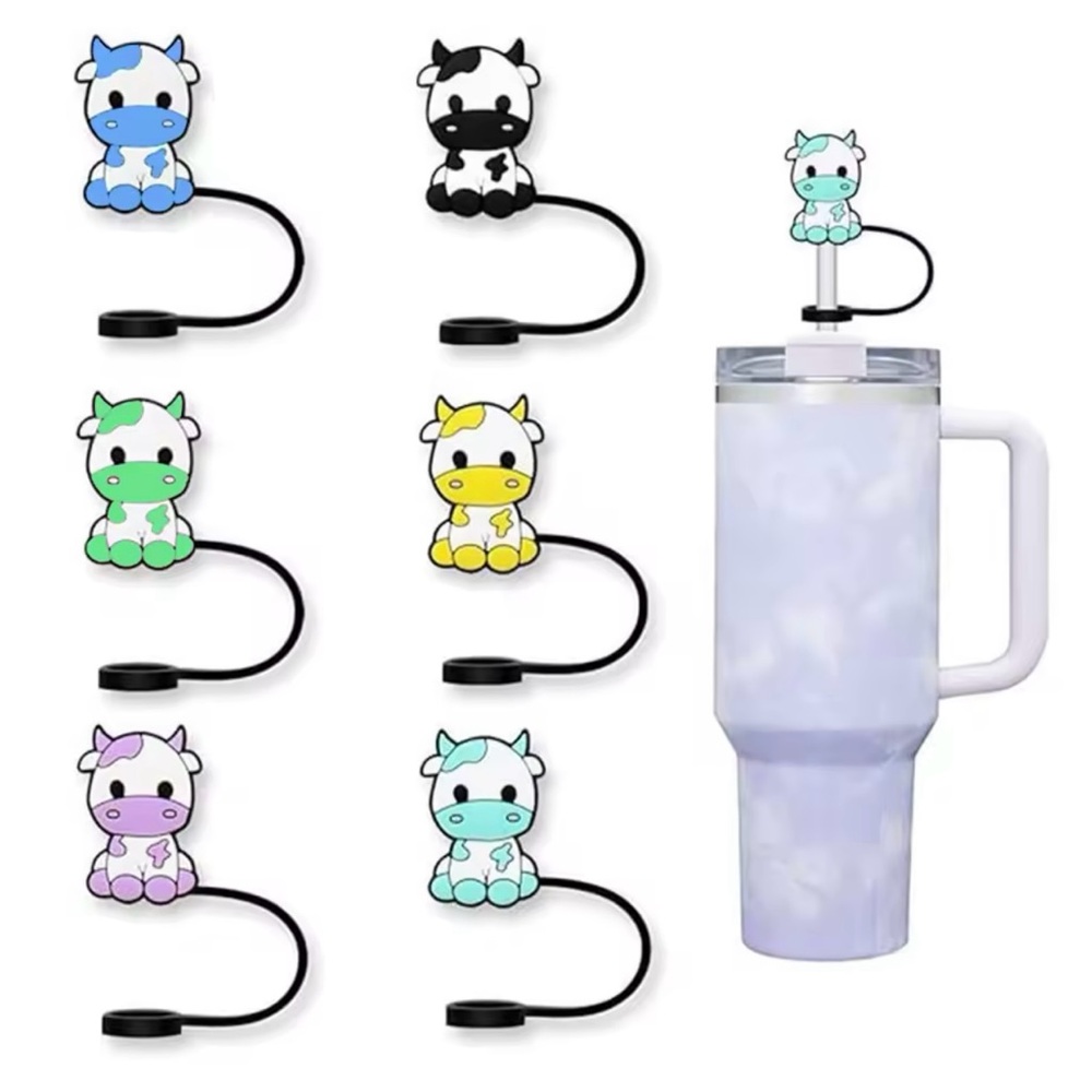 Tumbler Straws with Adorable Cow Straw Covers NIB